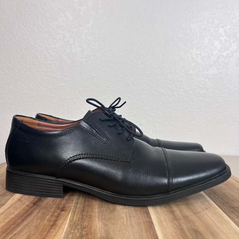Clarks Tilden Cap Oxford Mens 12 M Black Leather Dress Shoes Business Casual